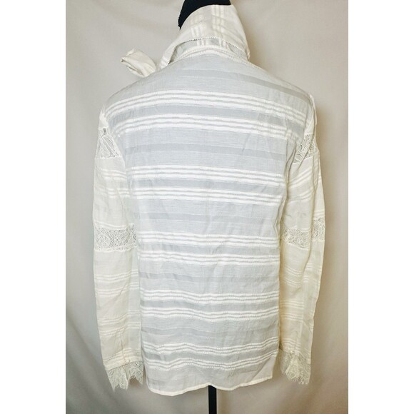 CHELSEA‎ AND WALKER Bow Blouse Ivory Silk Lace Long Sleeve Blouse Women's 6 - Picture 5 of 16